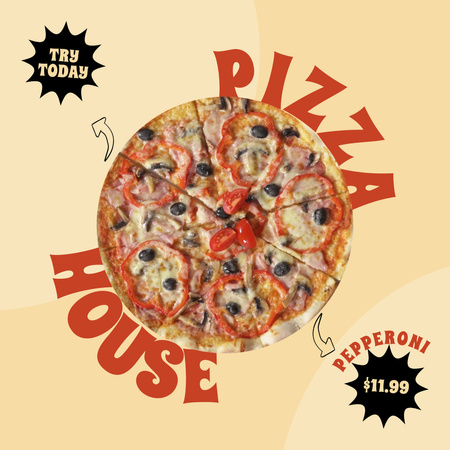 Tasty Peperoni Pizza Offer In Yellow Animated Post Design Template