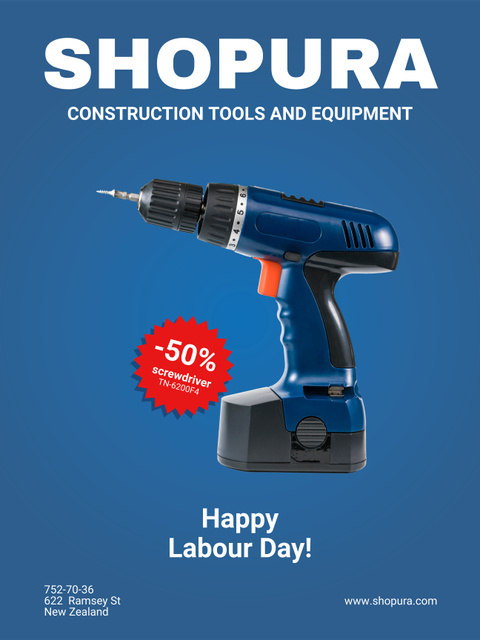 Professional Drill on Sale And Labor Day Holiday Greeting In Blue Poster 36x48in Πρότυπο σχεδίασης