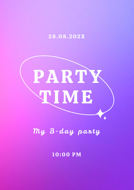 Party Announcement on Purple Gradient Background Flyer A5 Modelo de Design
