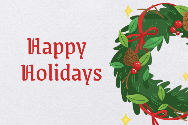 Lovely Winter Holidays Wish with Festive Wreath Postcard 4x6in – шаблон для дизайна