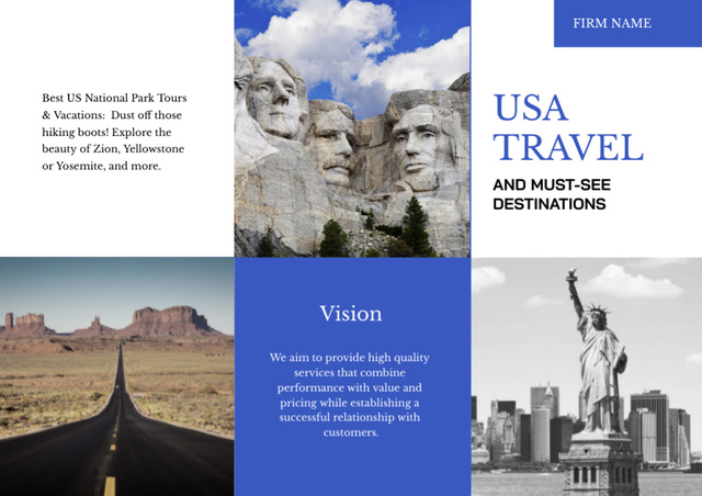 Template di design Best Travel Tour Offer with Liberty Statue and Road Brochure Din Large Z-fold