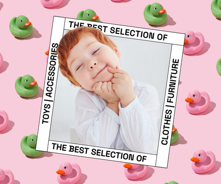 Modèle de visuel Cute Little Child and Toy Ducks - Large Rectangle