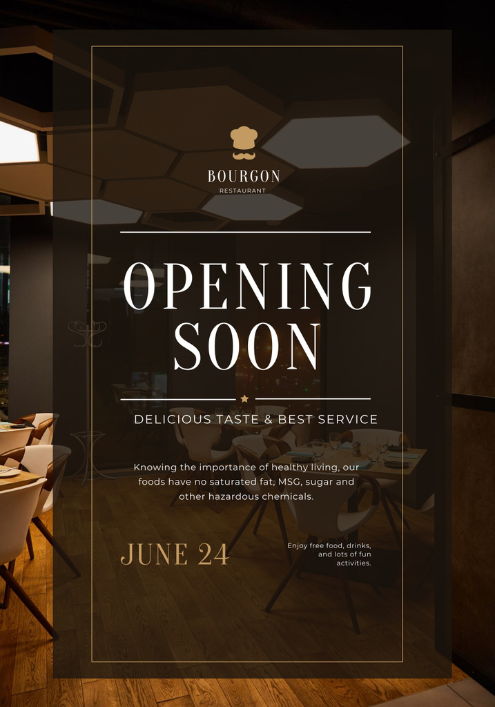 Announcement of Restaurant Opening with Classic Interior Poster 28x40in Modelo de Design