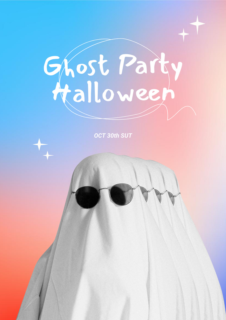 Halloween Party Announcement with Funny Ghost Poster Design Template