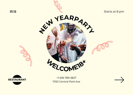 People with Sparklers on New Year Party Flyer A6 Horizontal Design Template