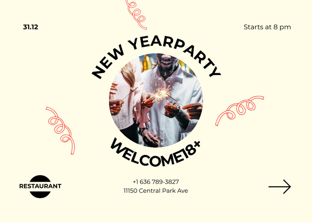 Template di design People with Sparklers on New Year Party Flyer A6 Horizontal