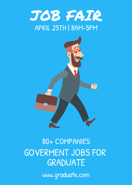Event Announcement with Happy Businessman Walking to Job Fair Flayer Design Template