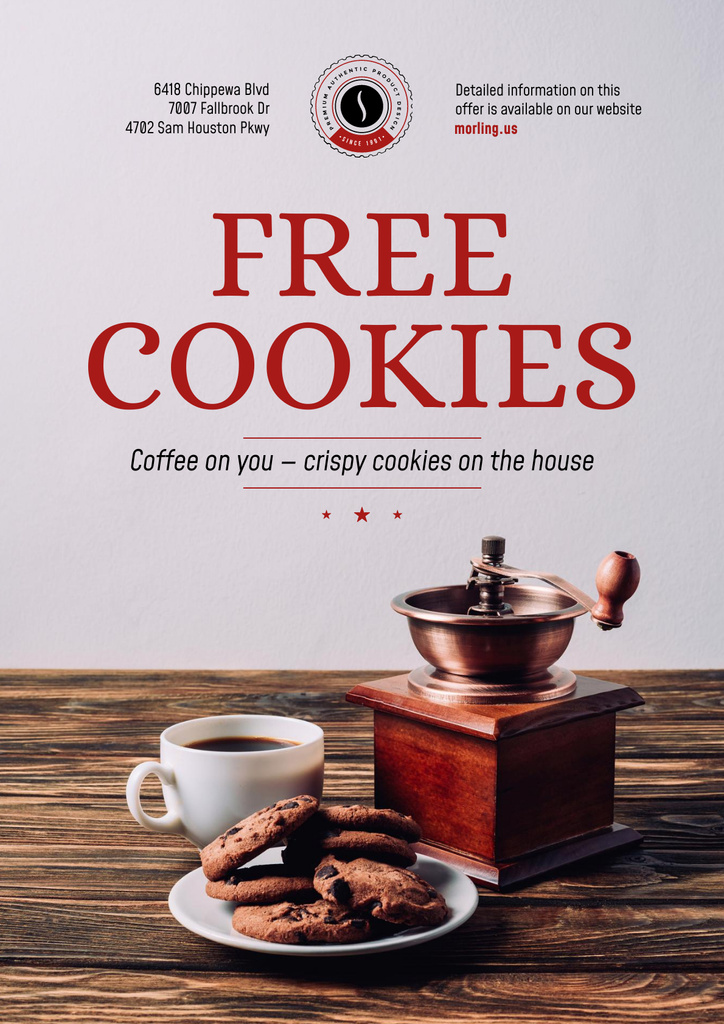 Coffee Shop Promotion with Coffee and Cookies Poster Design Template