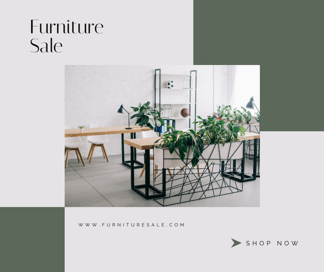 Designvorlage Furniture Sale Announcement with Stylish Room Interior für Facebook