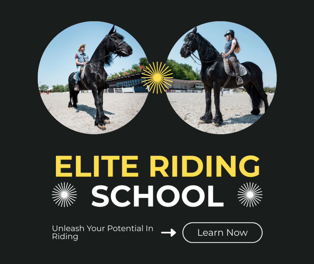 Luxurious Horse Riding School With Slogan Facebook Modelo de Design