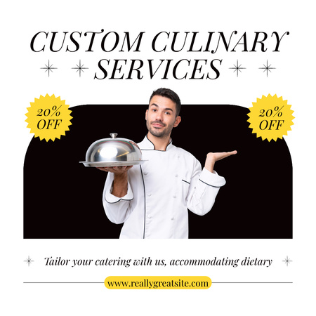 Designvorlage Ermäßigung auf Catering-Services mit Chefkoch, der Dish hält für Instagram