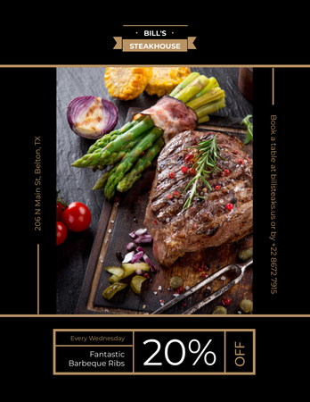 Restaurant Offer delicious Grilled Steak Flyer 8.5x11in Design Template