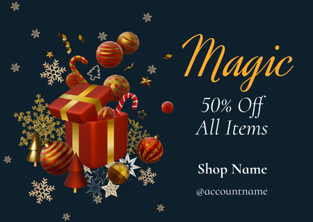 Magic Christmas Sale Offer Blue Card Design Template