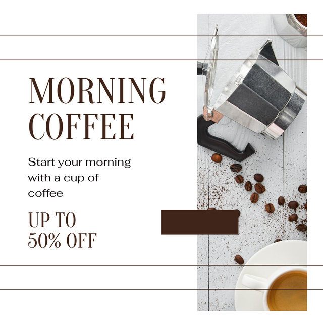 Morning Coffee At Half Price In Moka Pot Instagram ADデザインテンプレート