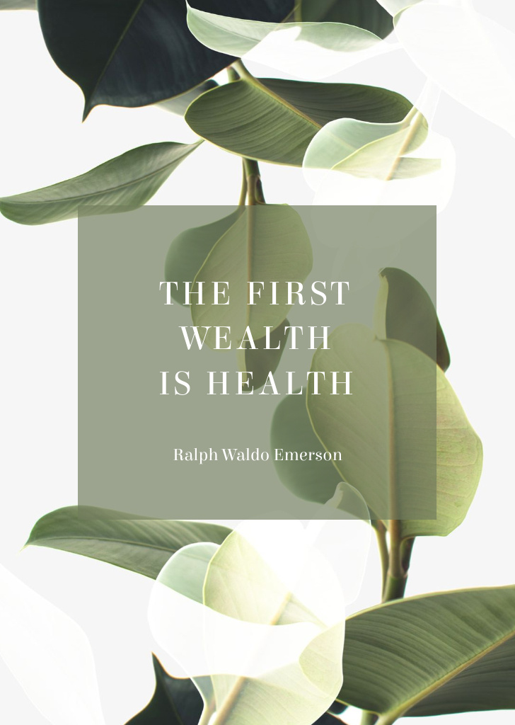 Motivational Health Phrase with Plant Leaves Postcard A6 Vertical Design Template