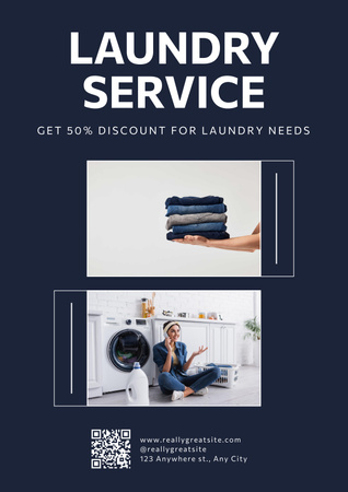 Discount for Laundry Services in Blue Poster Design Template
