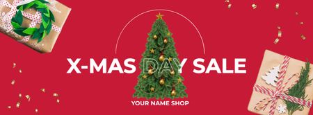 X-mas Day Gifts Sale Red Facebook cover Design Template