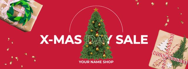 X-mas Day Gifts Sale Red Facebook cover – шаблон для дизайна