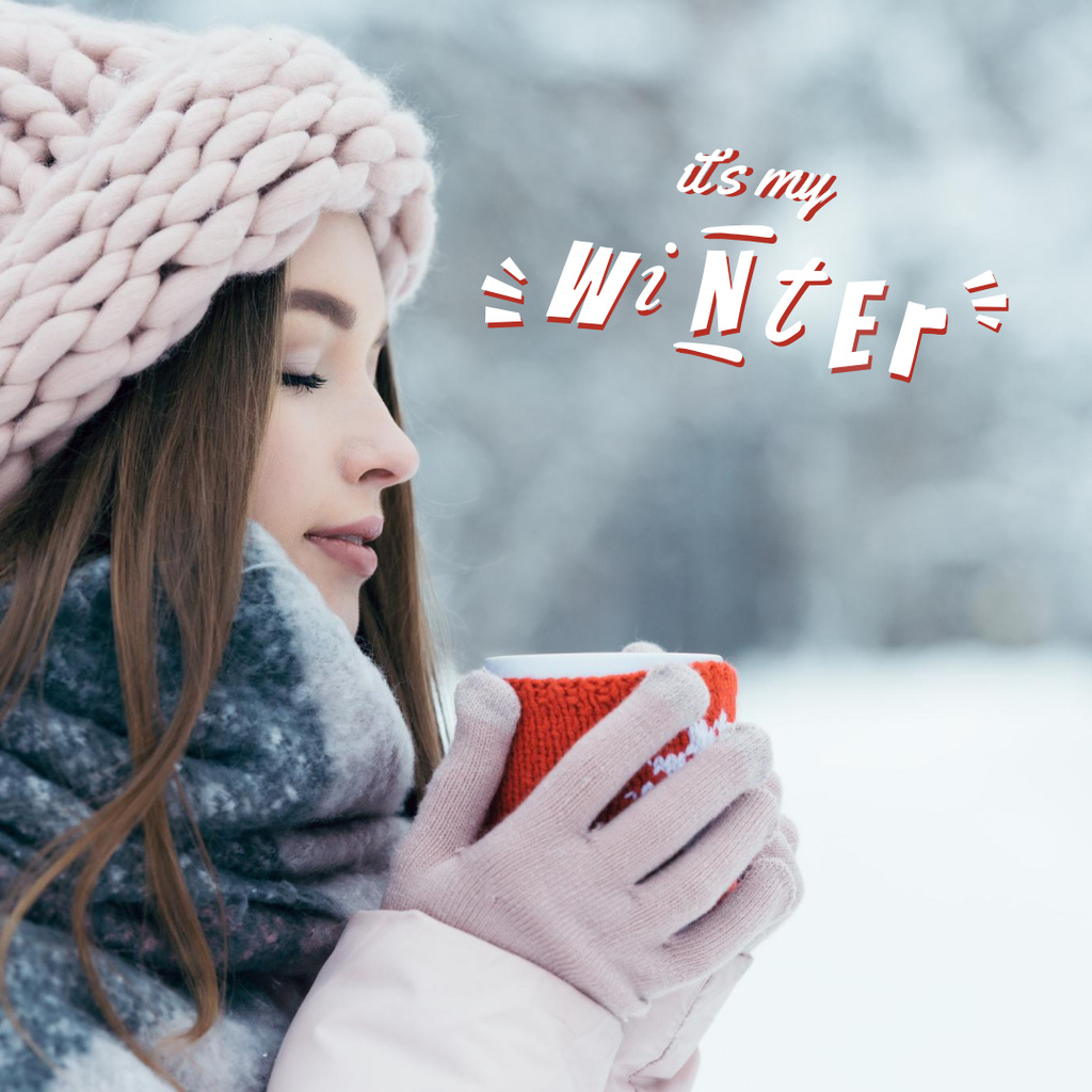 Winter Inspiration with Girl in Snowy Forest Instagram Design Template