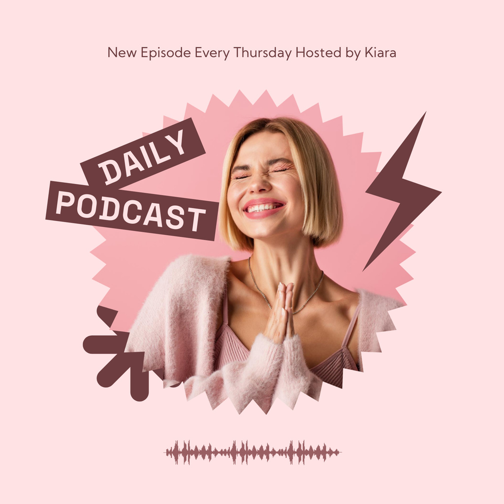 Platilla de diseño Daily Newscasts with a Smiling Host Podcast Cover