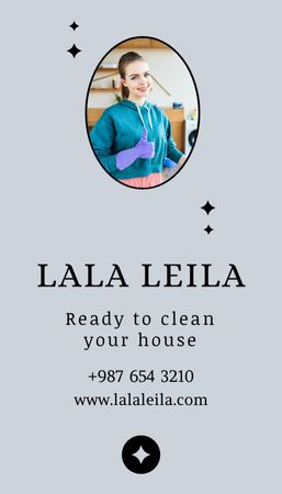 Modèle de visuel Introductory Cleaning Specialist Information In Gray - Business Card US Vertical