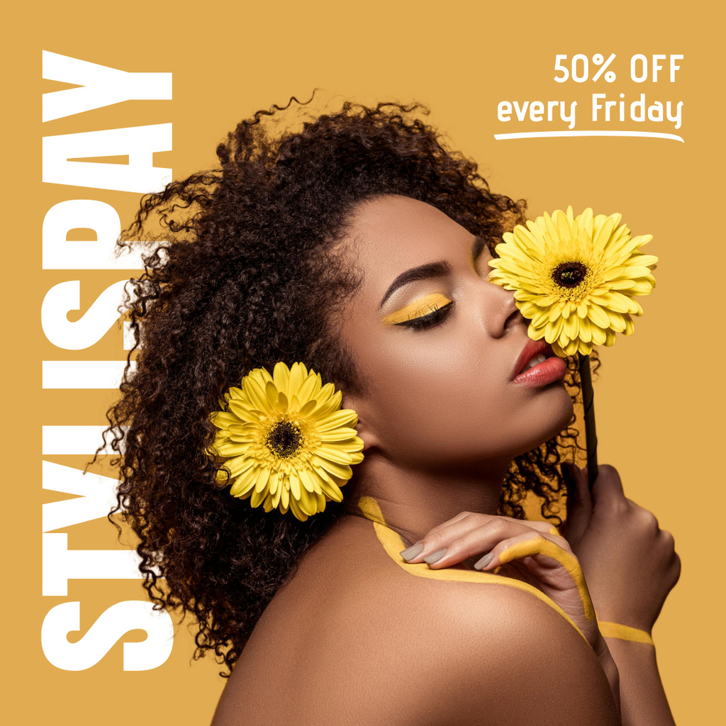 Beauty Ad with Attractive African American Woman Instagram Design Template