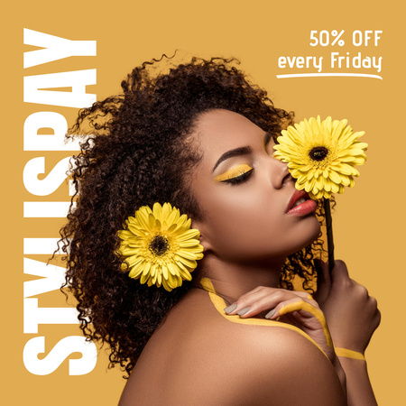 Designvorlage Beauty-Werbung mit attraktiver Afroamerikanerin für Instagram