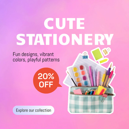 Cute Stationery Shops Discount Promo Animated Post Design Template