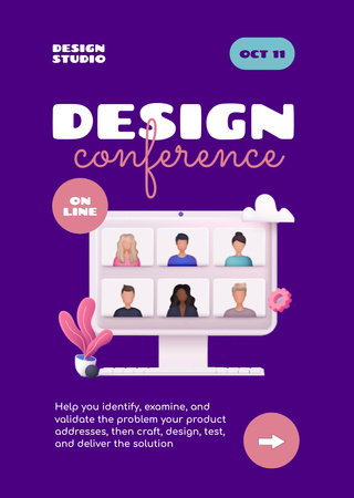 Online Design Conference Announcement with Colleagues Flyer A6 Modelo de Design