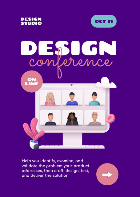 Online Design Conference Announcement with Colleagues Flyer A6 Tasarım Şablonu