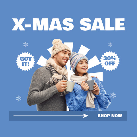 Couple Warms on X-mas Sale Blue Instagram AD Design Template