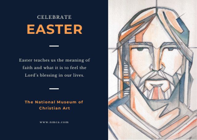Easter Day Invitation with Christ Portrait Postcard Design Template