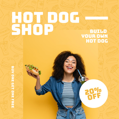 Woman Holding Appetizing Hot Dog Instagram Design Template