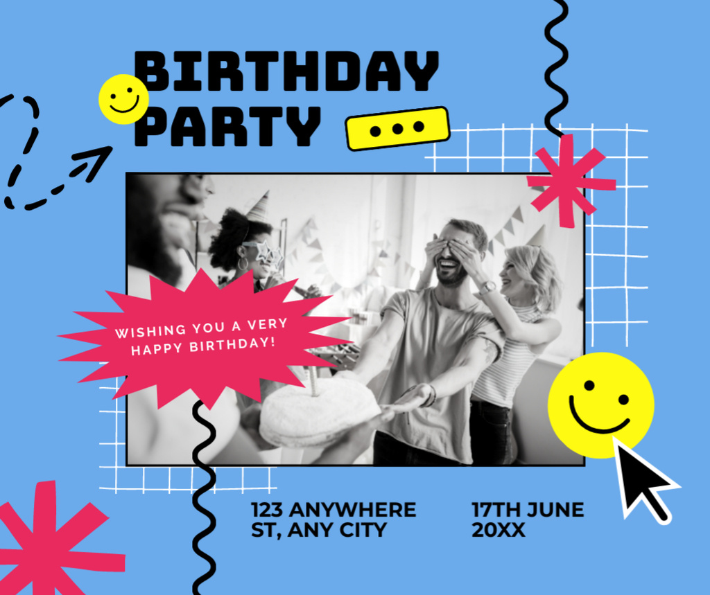 Surprise Birthday Party for Young Man Facebook Modelo de Design