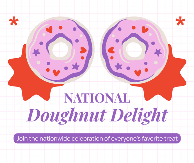 Doughnut Shop Promo with Illustration of Pink Donuts Facebookデザインテンプレート