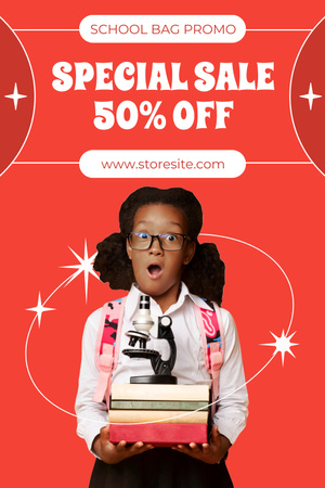 Plantilla de diseño de Venta especial de escuela con niña afroamericana con anteojos Pinterest 