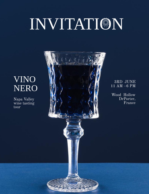 Black Wine Tasting Announcement Invitation 13.9x10.7cm Design Template
