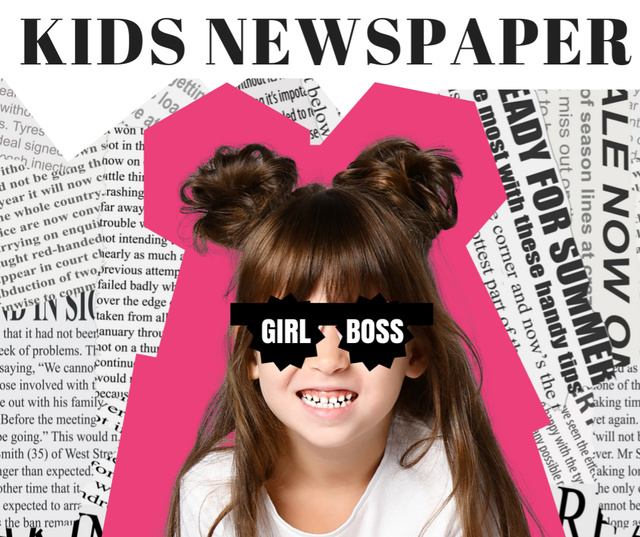 Kids Newspaper Ad with Funny Little Girl Facebook Modelo de Design