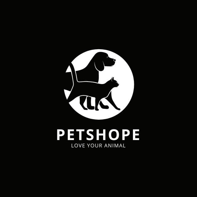 Pet Shop Emblem With Dog And Cat Silhouettes Logo Modelo de Design