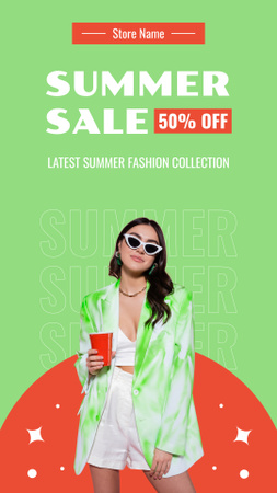 Оголошення про продаж літнього одягу на зеленому та помаранчевому Instagram Story – шаблон для дизайну