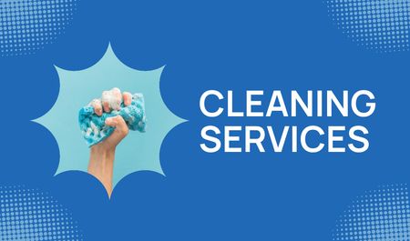 Cleaning Services Ad with Female Hand Holding a Cleaning Sponge Business card Design Template