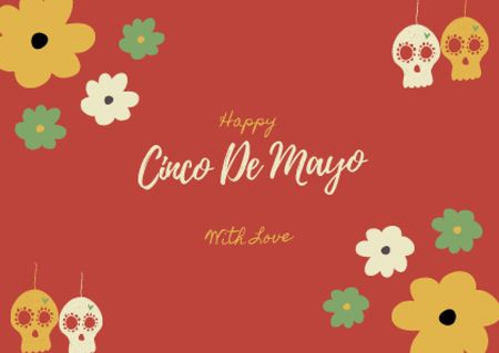 Plantilla de diseño de Cinco de Mayo Greeting with Skull and Flowers Card 