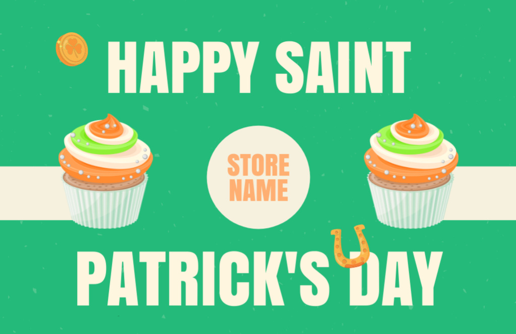 Lucky St. Patrick's Day Wishes with Appetizing Cupcakes Thank You Card 5.5x8.5in Šablona návrhu