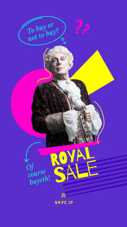Sale Announcement with Man in Funny Royal Costume Instagram Story Modelo de Design