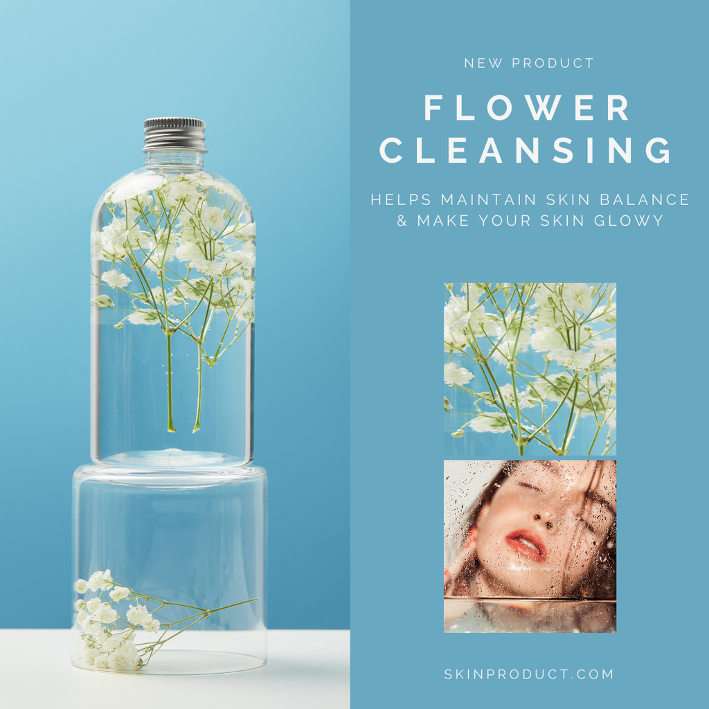 Organic Flowers Cleansing Water Ad Instagramデザインテンプレート
