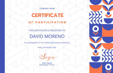 Designvorlage Auszeichnung für die Teilnahme am Marketing Business Workshop für Certificate 5.5x8.5in