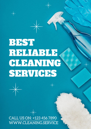 Cleaning Services Ad with Blue Detergents Poster Modelo de Design
