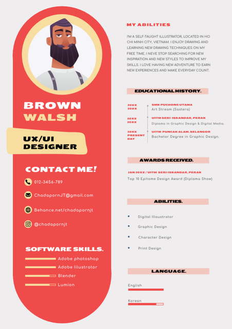 Template di design UI/UX Designer With Work Experience And Awards Resume
