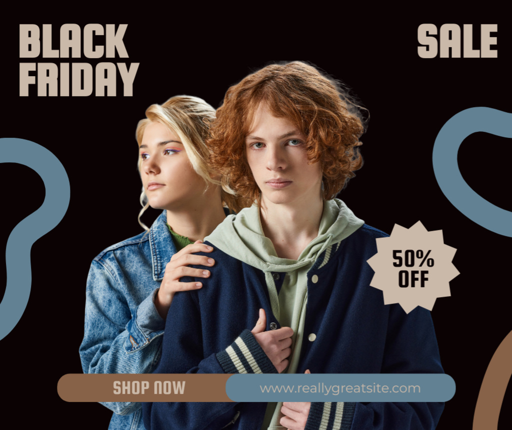 Ontwerpsjabloon van Facebook van Black Friday Sale of Clothes for Young People