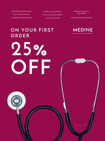 Clinic Promotion with Medical Stethoscope on Table Poster US Design Template